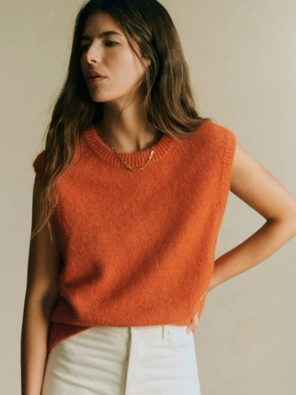 Like New Sezane Samuel Alpaca Blend Sweater Vest Rust Orange XL